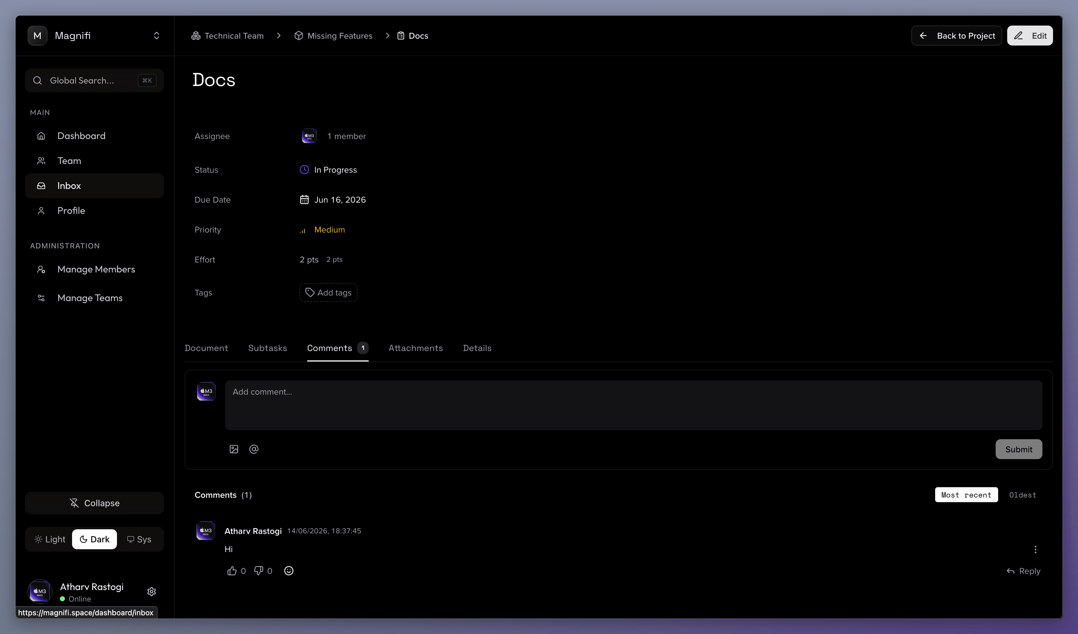 Comments Tab