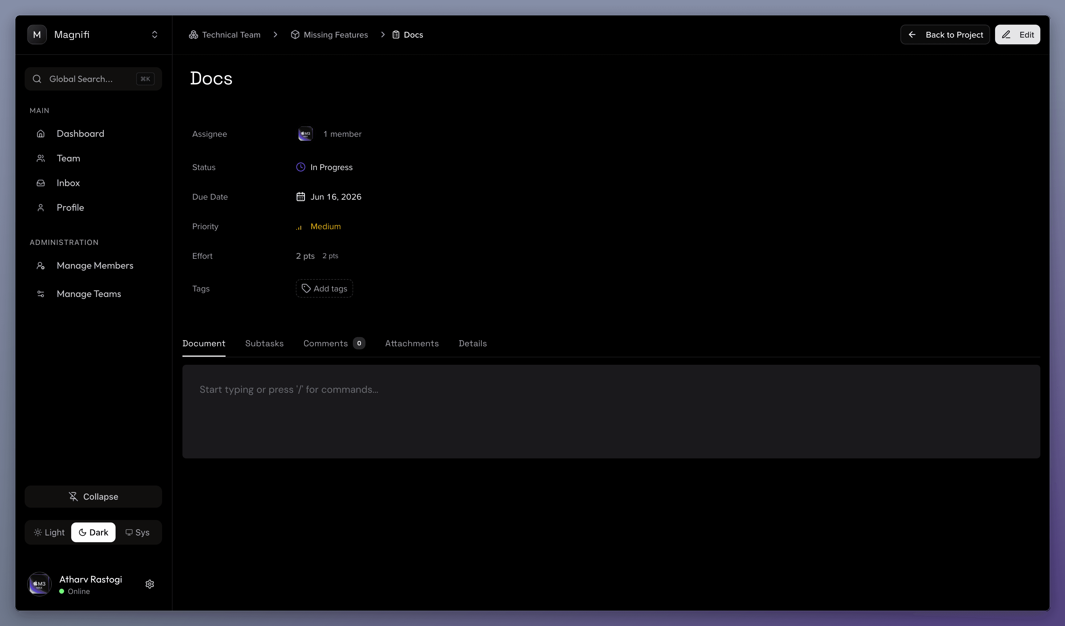 Task Details View