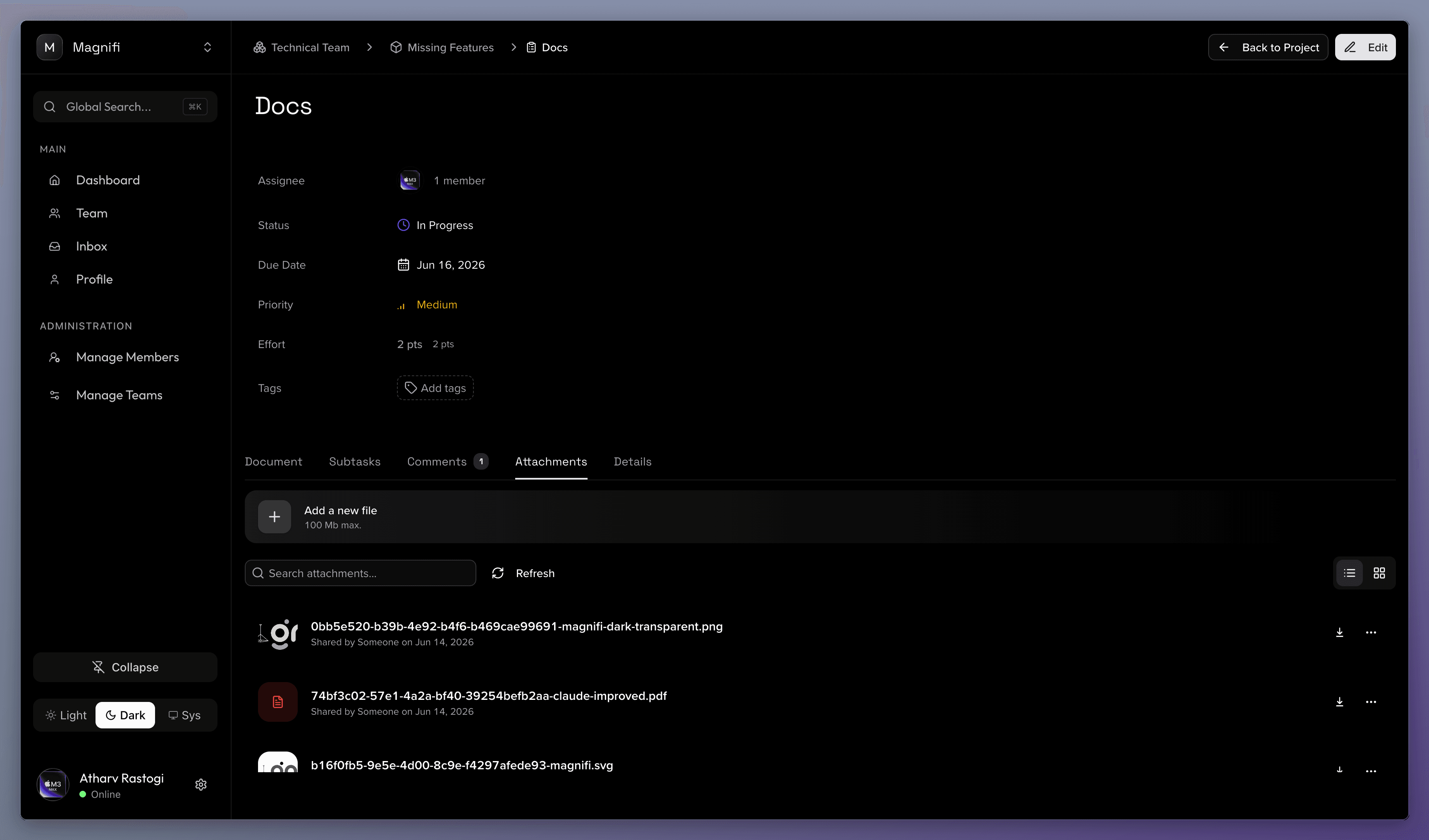 Attachments Tab