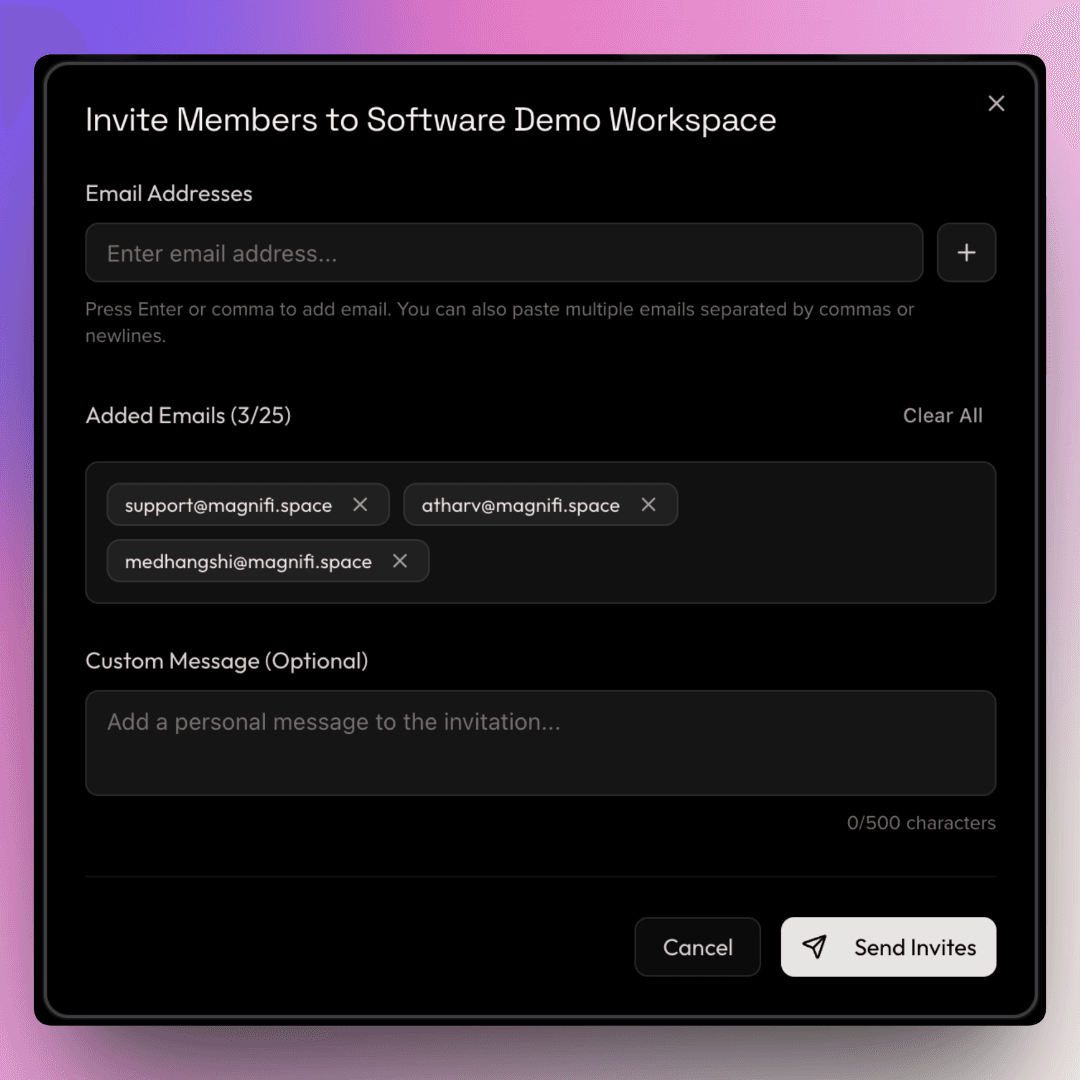 Invite Members Dialogue Box