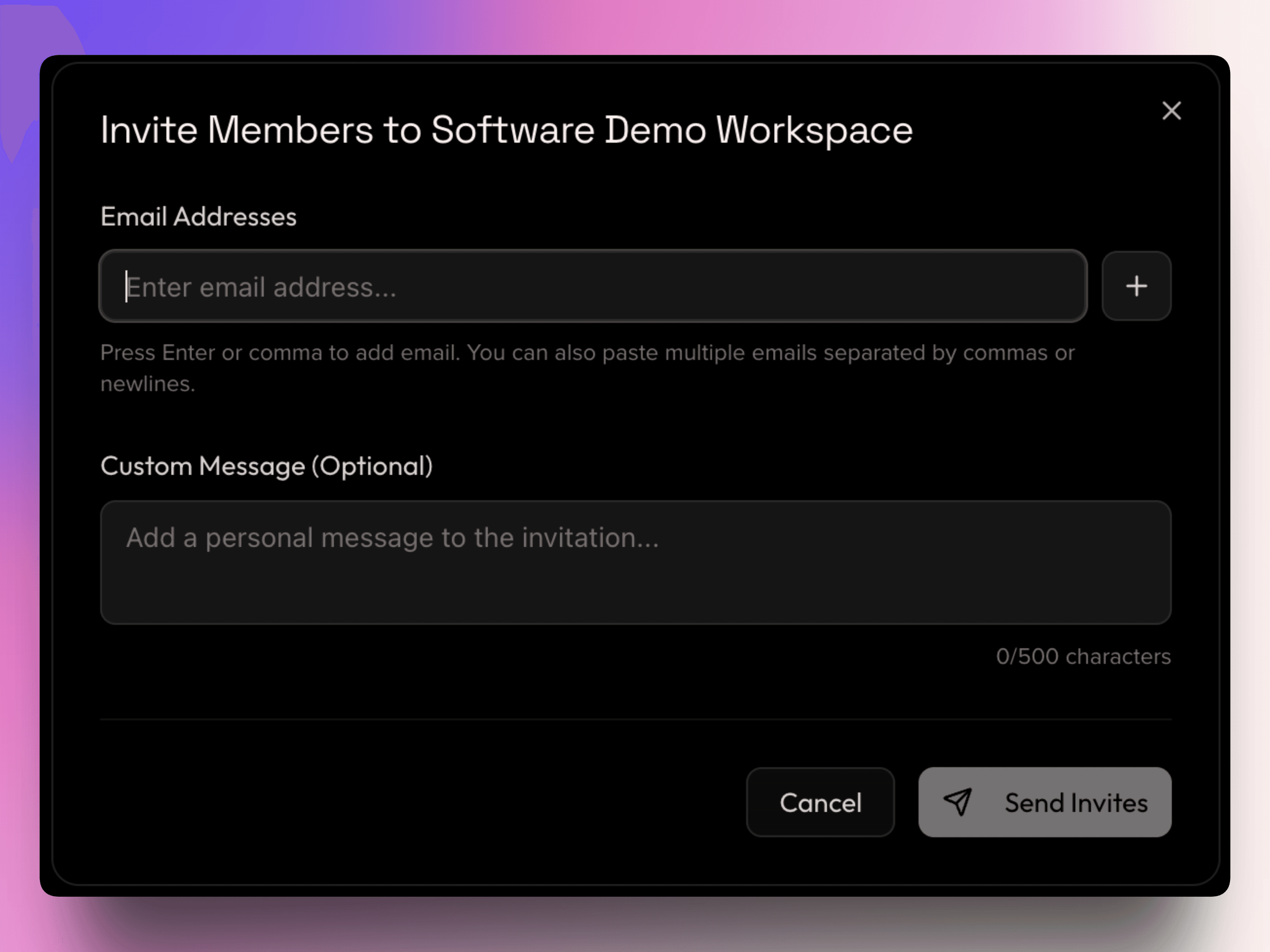 Invite Members Dialogue Box