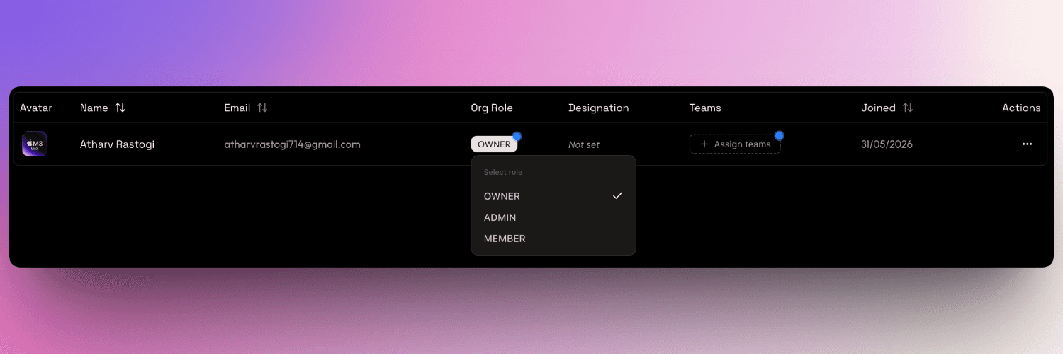 orgbadge dropdown